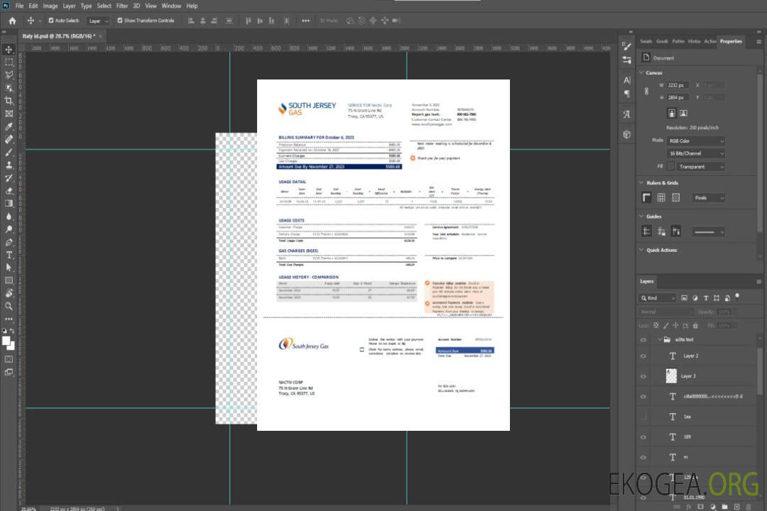 Facture commerciale du service public de gaz du New Jersey, SCR template Facture commerciale du service public de gaz du New Jersey, SCR template